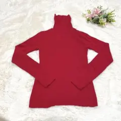 【ユニクロ】ハイネックセーター 長袖 ウール100% リブ編み 赤 Sサイズ