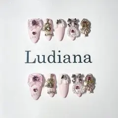 薄ピンクベースリボンパーツハートパールパーツネイルチップ新品即納