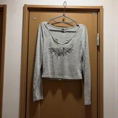 SHEIN スカルプリント 長袖 クロップド丈 トップス