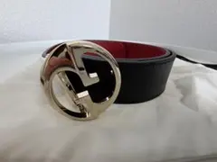 GUCCI レザーベルト 黒/赤 GGロゴ