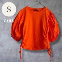 ザラ ZARA パフスリーブカットソー オレンジ 異素材 Sサイズ ギャザーのサムネイル
