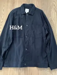H&M ジャケット　コットン・リネン US:Lサイズ　ネイビー　麻55綿45のサムネイル