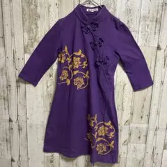 ROUROU ロウロウ ワンピース 古風 花柄 パープル サイズ1のサムネイル