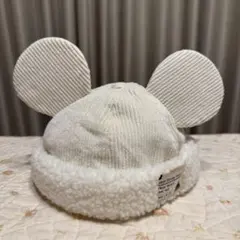 ディズニーリゾート ミッキー 帽子 キャップ コーデュロイ ボア 白　54cm