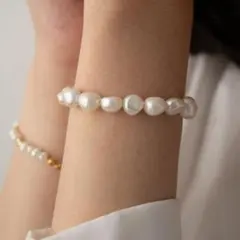 ブレスレット　淡水　パール　マンテル　ゴールド　真珠