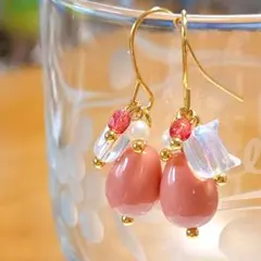 猫さんとチェコビーズのピアス