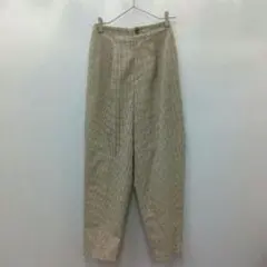 8『GU ジーユー』ベージュ ワイドパンツ タック入り チェック柄【L】後ろゴム