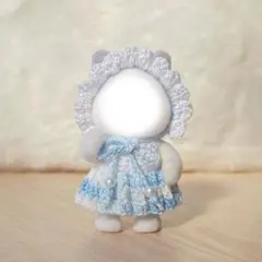 【フリルワンピース＆ボンネットセット（ブルー）】 約5cm ドール服