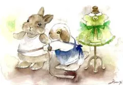 水彩画 原画 うさぎの仕立て屋のサムネイル