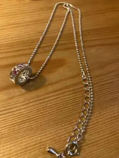 Disney storeシルバー ボールチェーン ネックレス ピンクストーン