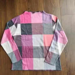 ピンク系チェック柄長袖ニットセーターリバーシブル★本日お値下げ中!