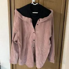 ピンク コーデュロイ　オフショルダーシャツ　LLサイズ
