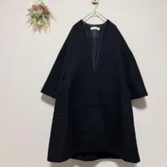 rukkilll ルッキリル 【F】ウールカシミヤ ノーカラーコート 黒 日本製