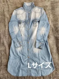 ライトブルー ボタン付きシャツワンピース　Lサイズ