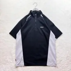 k1544【ケイパ】L 黒×グレー スポーツウェア 半袖 ハーフジップ 春夏秋