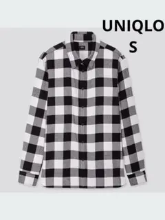 UNIQLO ユニクロ　フランネルチェックシャツ（長袖）S 白黒　ブロック