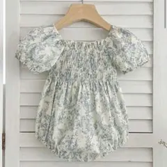 生後6ヶ月まで【60〜70cm】水色 ブルー 花柄ロンパース