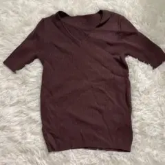 GRLバーガンディ Vネック 半袖ニット Mサイズ