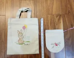 ハンドメイド風 刺繍トートバッグ＆ミニポーチ セット