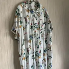 【グローバルワーク】花柄　半袖シャツワンピース　サイズL　レーヨン100％