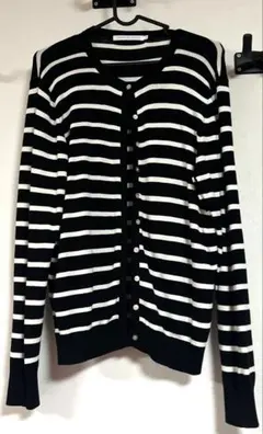 【新品未使用】黒と白のストライプ長袖カーディガン