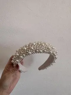 結婚式用　パール装飾ヘアバンド