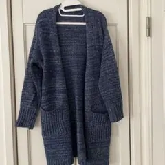 ネイビー系ニット ロングカーディガン　フリー