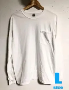 GILDAN ギルダン 6oz 無地 ポケット ロンT L ホワイト 白 長袖