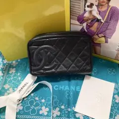 美品☆CHANEL ブラック キルティング ポーチ☆カンボンライン☆