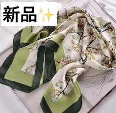 新品 スカーフ ストール 大判 グリーン 花柄 結婚式 卒業式 正方形 シルク風