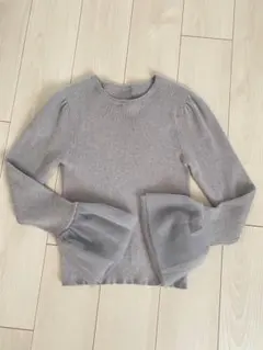 Re:EDIT グレー パフスリーブ チュール付きセーター
