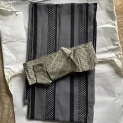 浴衣・帯セット】生成りに黒の乱れ縞 フリーサイズ 美品 新品未使用品