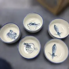 海鮮絵柄 小鉢 5客セット 染付 陶器のサムネイル