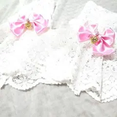 姫つけ袖　レース 　 ピンクリボン　ビジュー付き　着物　ロリータ