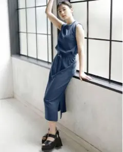 INGNI★リブドロスト／ワンピース☆ブルー★M☆イング★ロングワンピ☆ベルト付