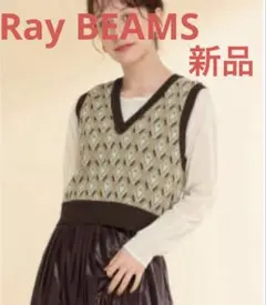 新品　Ray BEAMS レイビームス　ジャカード Vネック ベスト　ブラウン
