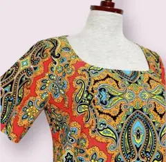 vintageヴィンテージワンピースペイズリー総柄個性的レトロヨーロッパ海外古着