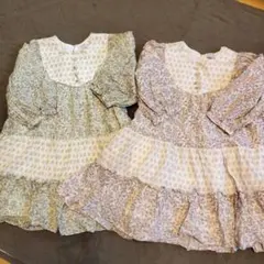 プティマイン　花柄フリル付きドレス 100cm　２枚セット