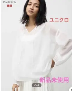 コットンシアーボリュームブラウス ユニクロ JW ANDERSONVネックシャツ