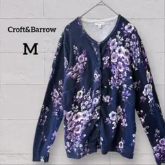 レア✨Croft&Barrow【M】ネイビー 花柄 カーディガン 長袖　紫