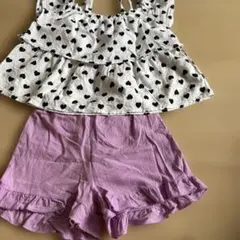 ハート柄トップスと紫ショートパンツセット130