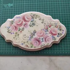 木製壁掛け装飾 ピンクのバラ