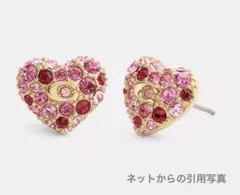 【新品未使用】コーチ　パヴェハートスタッドピアス ゴールドピンクマルチ　箱袋付