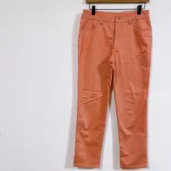 f191【ノーブランド】カラーパンツ　コーラルオレンジ　ストレッチ素材　着回し