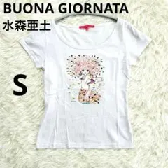 アドちゃん Tシャツ ボナジョルナータ プリント ロゴ コットン100% 白 Sのサムネイル