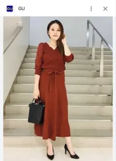 GU 赤 リブ編み セットアップ