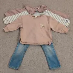 長袖トップス3点とデニムパンツ1点コーデまとめ売り 100cm