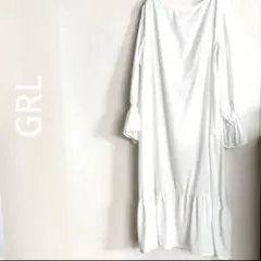 GRL ホワイトワンピ フリルロング丈 フェミニン 春夏秋冬ゆったり M 美品