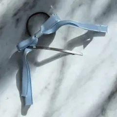 ライトブルー リボン ヘアアクセサリー、バレッタ2点セット【中古品】