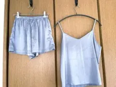 ツーハッチ サテン キャミソール ルームウェア 上下セット ブルー L